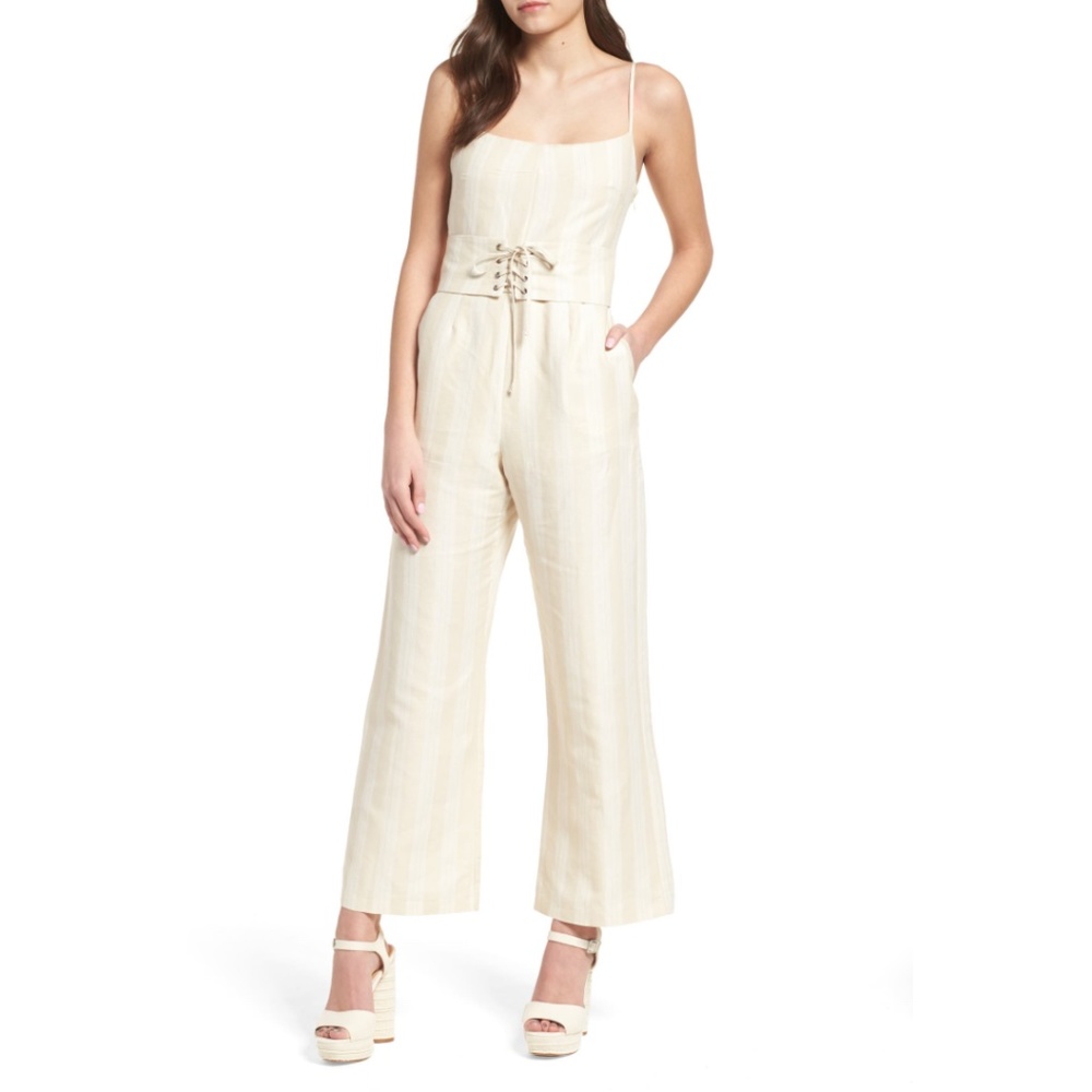 Make Offer ASTR Linen Striped Sleeveless Jumpsuit